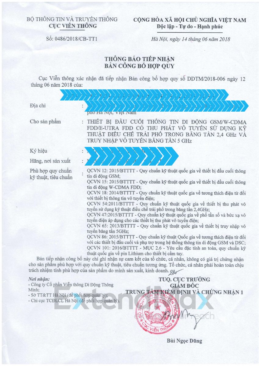 ADoC certificate for Vietnamese mobile phone