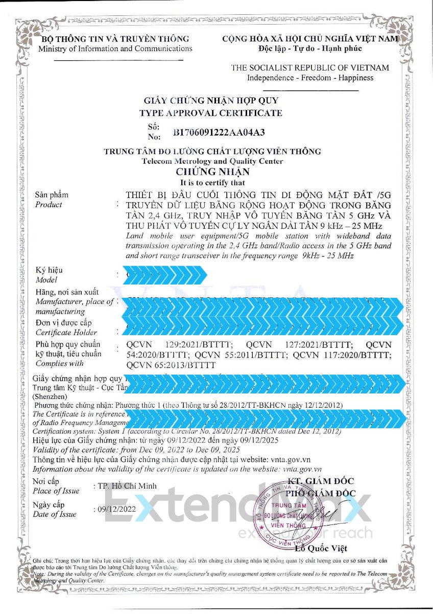 Giấy chứng nhận hợp quy điện thoại 5G