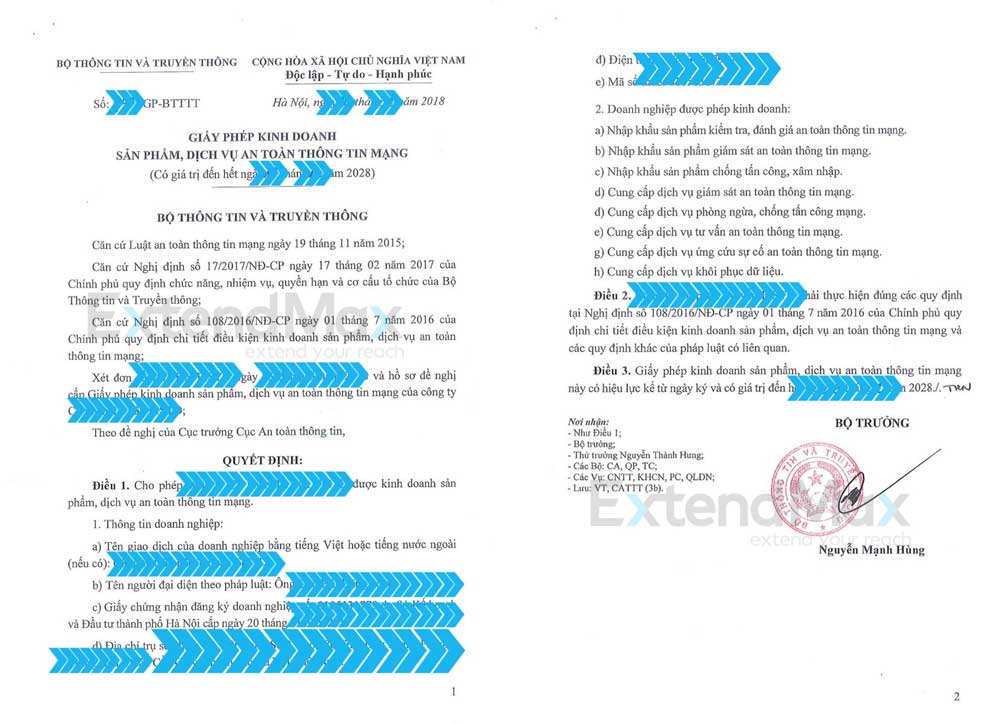 Mẫu giấy phép kinh doanh an toàn thông tin mạng 0001
