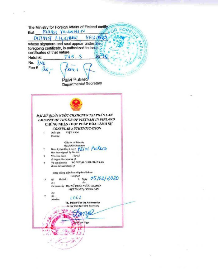 Giấy chứng nhận hợp pháp hóa lãnh sự