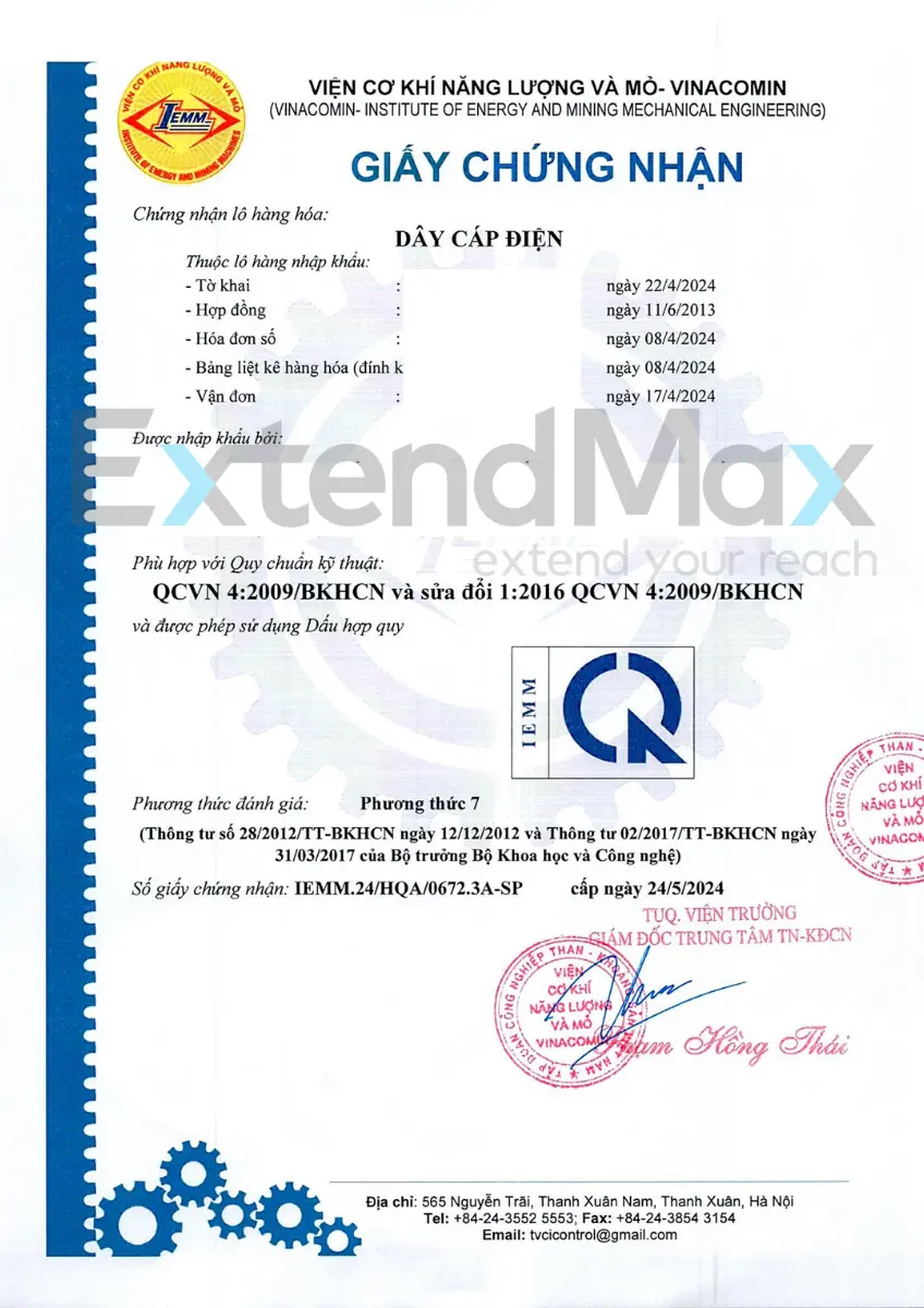 Mẫu giấy chứng nhận hợp quy dây cáp điện 1