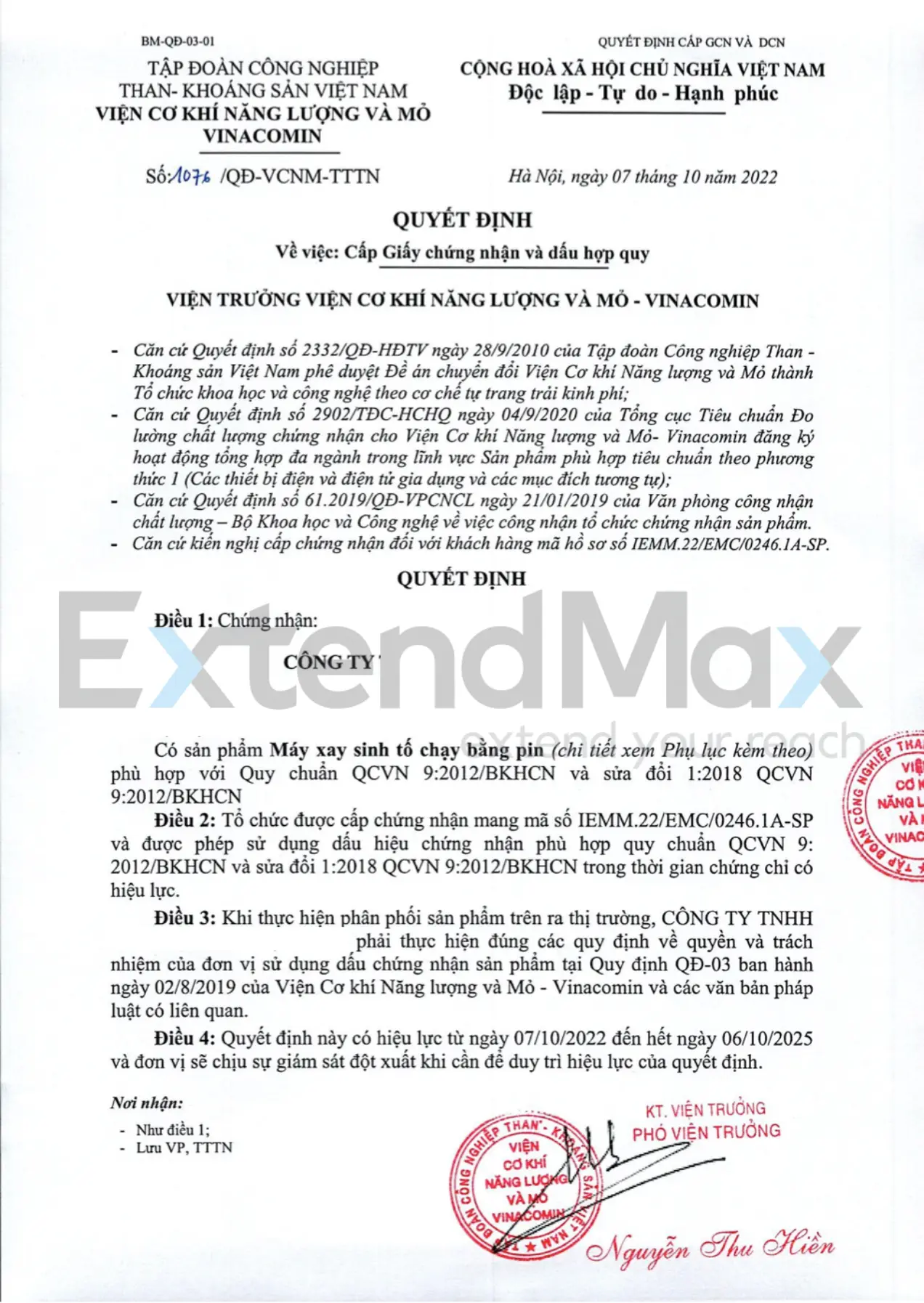 Mẫu giấy CNHQ cho máy xay sinh tố